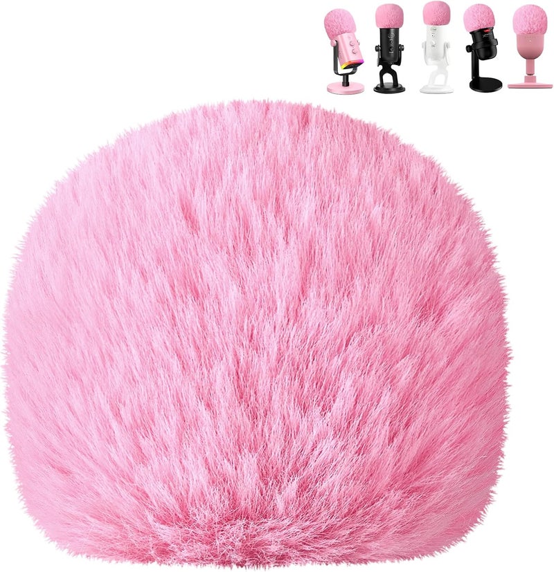 JYUVICT Microphone Pop Filter for Blue Yeti, Yeti Pro, Yeti X, Nano, AM8, Solocast and More USB Mics, ASMR Microphone Windscreen Muff, Furry Mic Cover Foam for Wind and Ambient Noise Reduction, Pink - Image 1